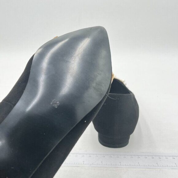 XYD Black Sense of Luxury Pointed Toe Jewelry Pearl Studs Wedding Dress Shoes - Picture 6 of 8